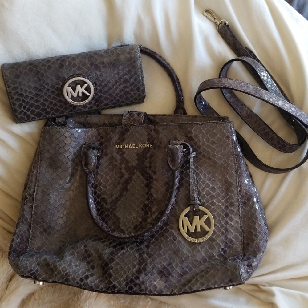 Michael Kors Python Pattern Bag & Wallet Set - image 8